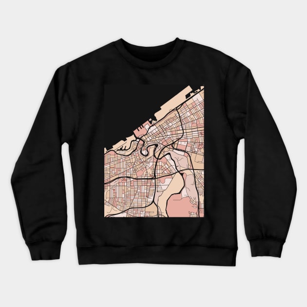 Cleveland Map Pattern in Soft Pink Pastels Crewneck Sweatshirt by PatternMaps